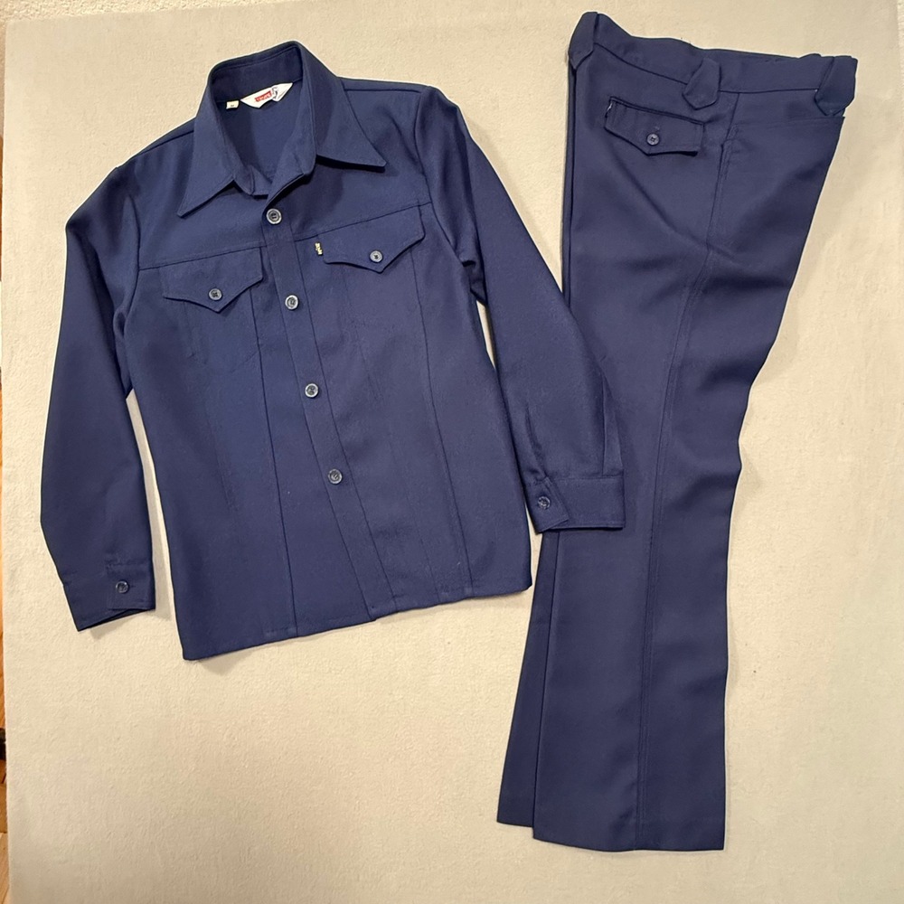Vintage 70s Levi's Western Wear Navy Two-Piece Suit Men Medium 32x30 fits 31x30